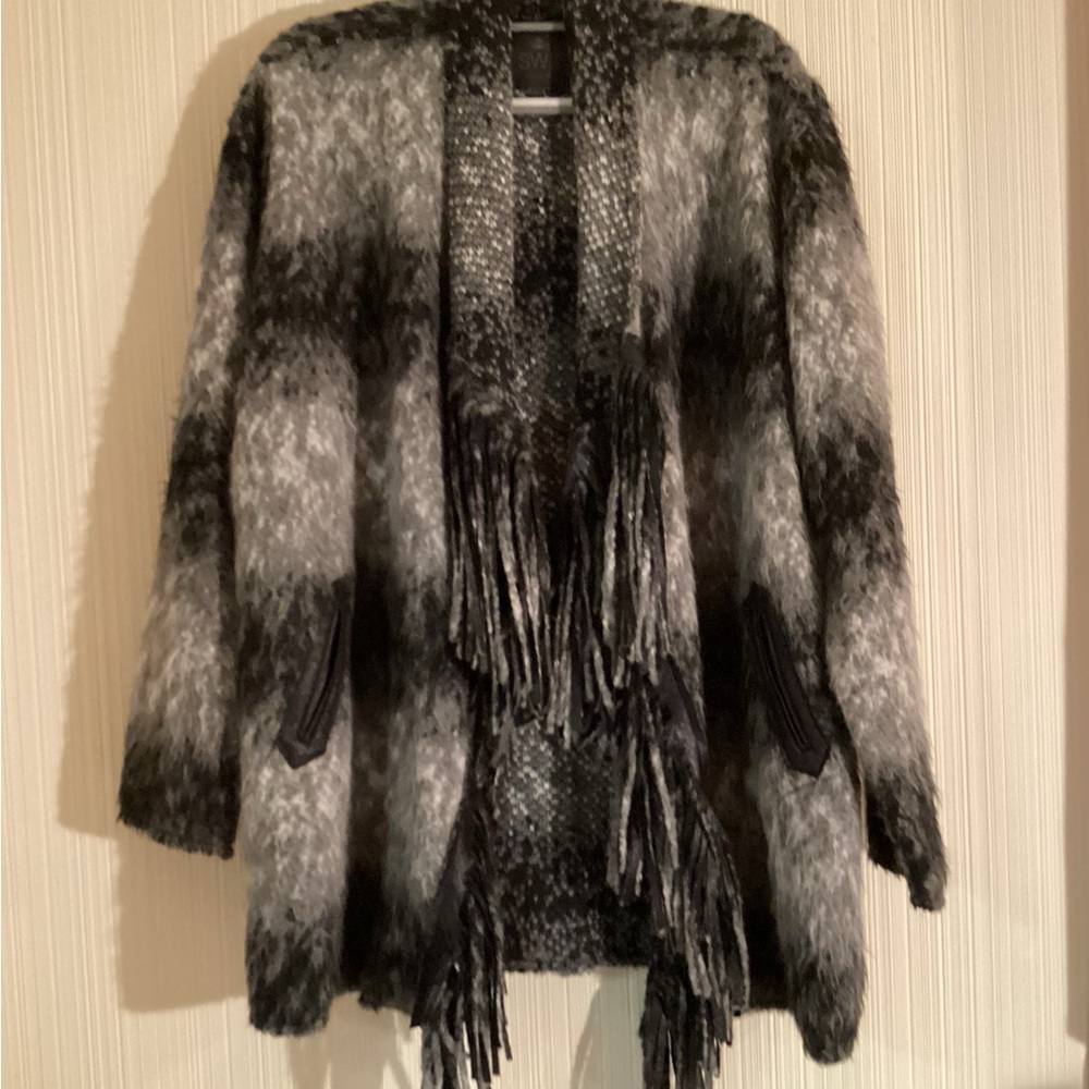 SW3 Bespoke sweater cardigan/ jacket with fringe.  Size L